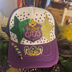 Mardi Gras Trucker Hat with Glitter Stars
